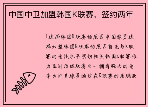 中国中卫加盟韩国K联赛，签约两年