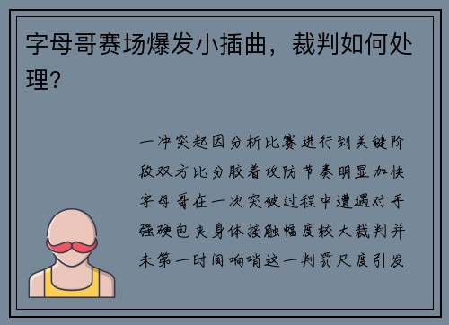 字母哥赛场爆发小插曲，裁判如何处理？